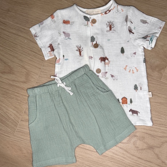 Elegant Baby Kids Matching Set - White and Green - Picture 1 of 8